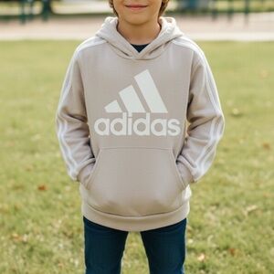 ADIDAS Kids Tech Hoodie Sweatshirt Fleece Lined Light Tan Estimated Boy’s Size M